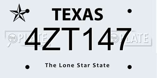 4ZT147 Texas License Plate