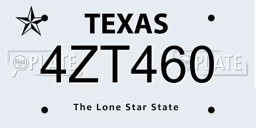 4ZT460 Texas License Plate