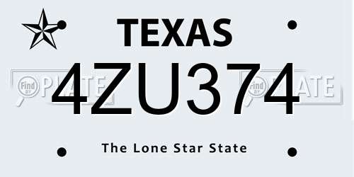 4ZU374 Texas License Plate