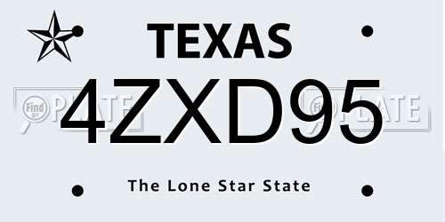 4ZXD95 Texas License Plate
