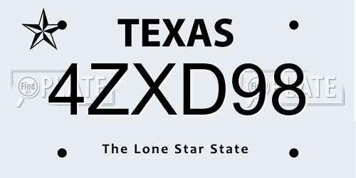 4ZXD98 Texas License Plate