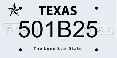 501B25 Texas License Plate
