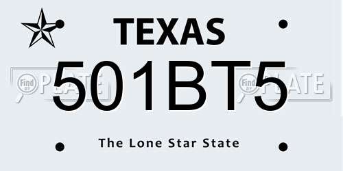 501BT5 Texas License Plate