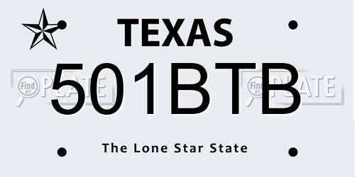 501BTB Texas License Plate