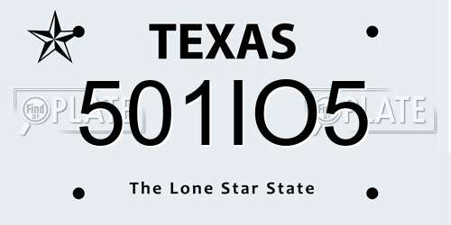 501IO5 Texas License Plate