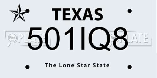501IQ8 Texas License Plate