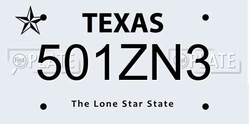 501ZN3 Texas License Plate