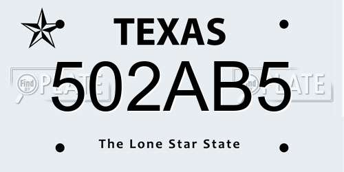 502AB5 Texas License Plate