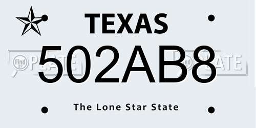 502AB8 Texas License Plate
