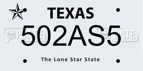 502AS5 Texas License Plate