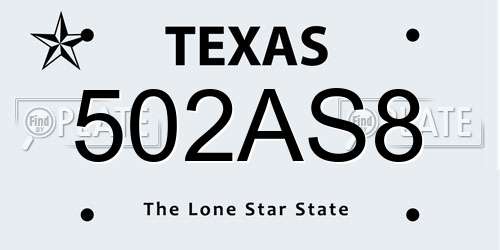 502AS8 Texas License Plate