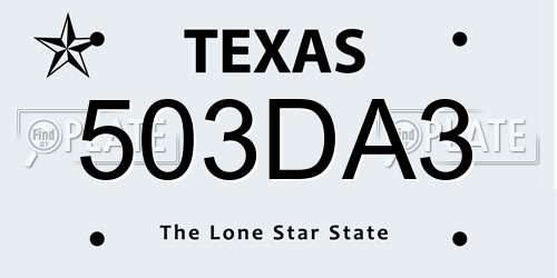 503DA3 Texas License Plate