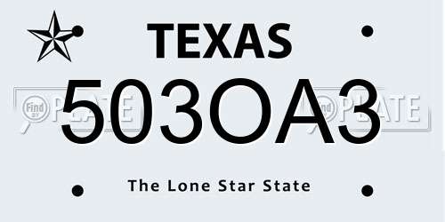 503OA3 Texas License Plate
