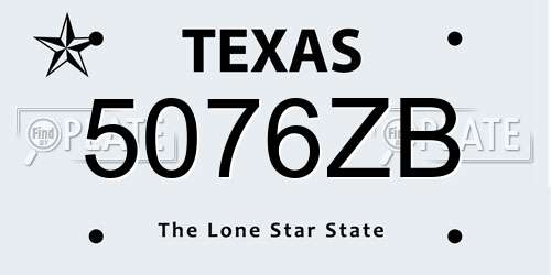 5076ZB Texas License Plate