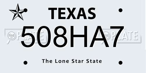 508HA7 Texas License Plate