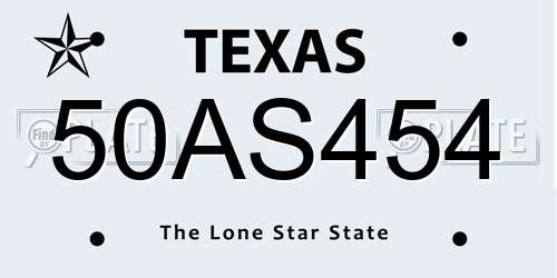 50AS454 Texas License Plate