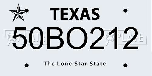 50BO212 Texas License Plate