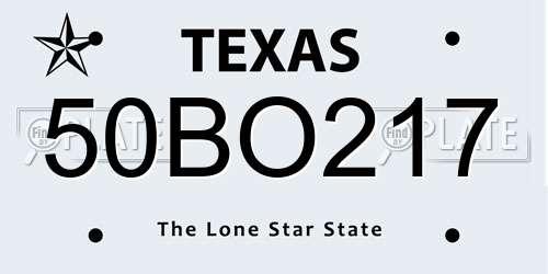 50BO217 Texas License Plate