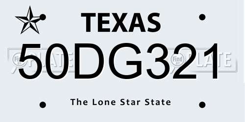 50DG321 Texas License Plate
