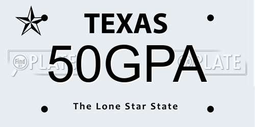 50GPA Texas License Plate
