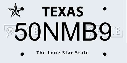 50NMB9 Texas License Plate