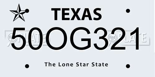50OG321 Texas License Plate