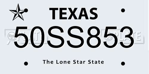 50SS853 Texas License Plate