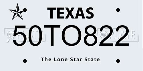 50TO822 Texas License Plate
