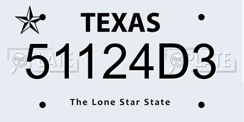 51124D3 Texas License Plate