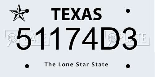 51174D3 Texas License Plate