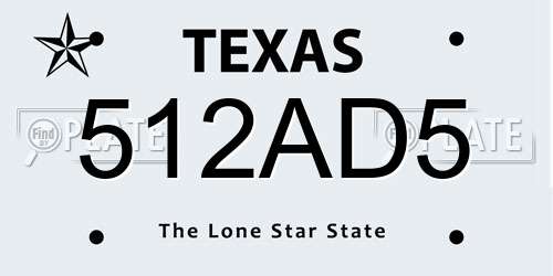 512AD5 Texas License Plate