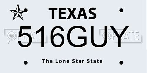 516GUY Texas License Plate