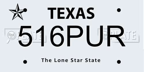 516PUR Texas License Plate