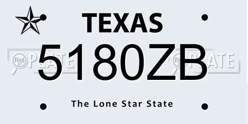 5180ZB Texas License Plate