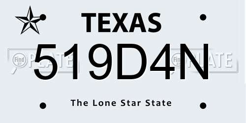 519D4N Texas License Plate