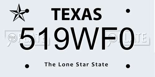 519WF0 Texas License Plate