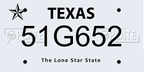 51G652 Texas License Plate
