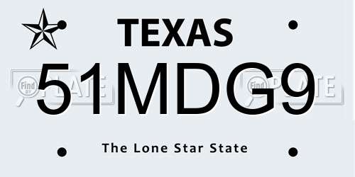 51MDG9 Texas License Plate