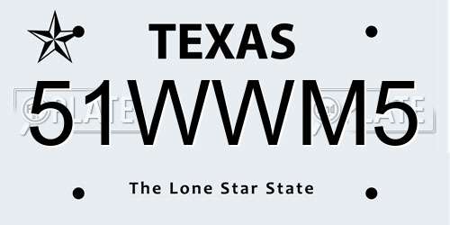 51WWM5 Texas License Plate