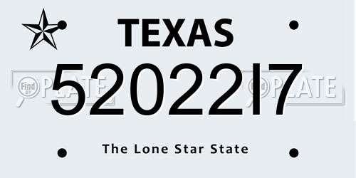 52022I7 Texas License Plate