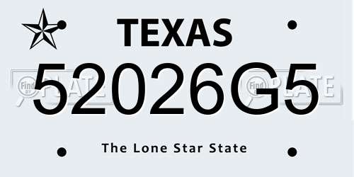 52026G5 Texas License Plate