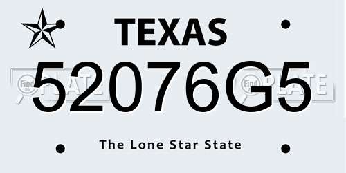 52076G5 Texas License Plate