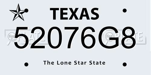 52076G8 Texas License Plate