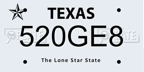 520GE8 Texas License Plate