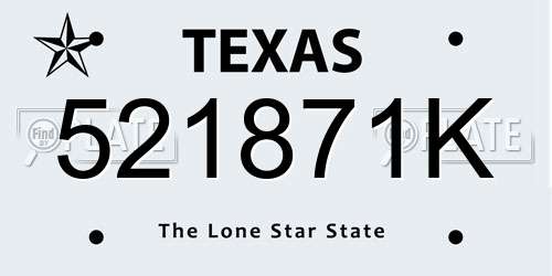 521871K Texas License Plate