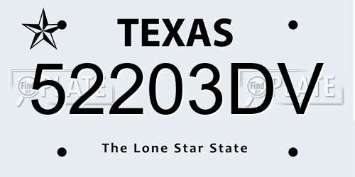52203DV Texas License Plate