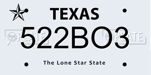 522BO3 Texas License Plate