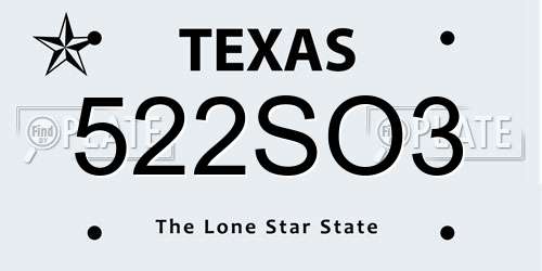 522SO3 Texas License Plate