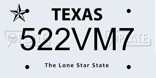 522VM7 Texas License Plate