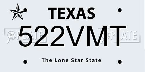 522VMT Texas License Plate